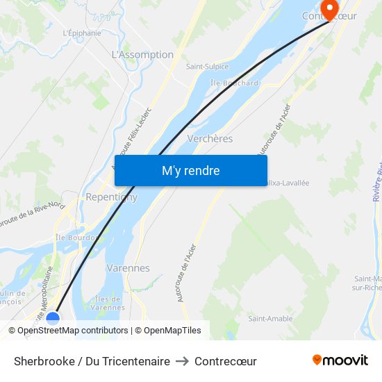 Sherbrooke / Du Tricentenaire to Contrecœur map