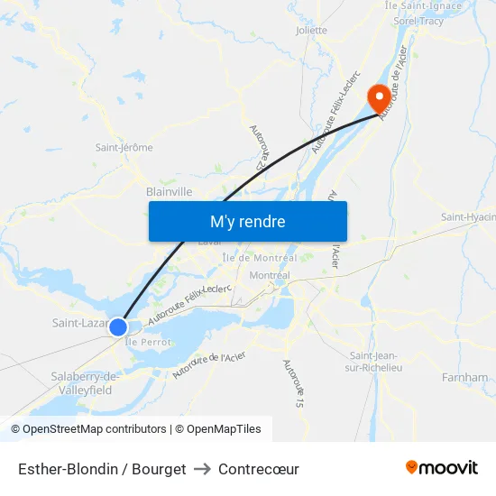 Esther-Blondin / Bourget to Contrecœur map