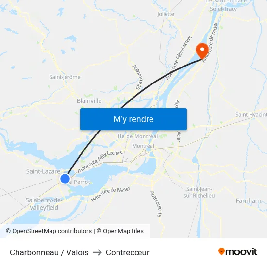 Charbonneau / Valois to Contrecœur map
