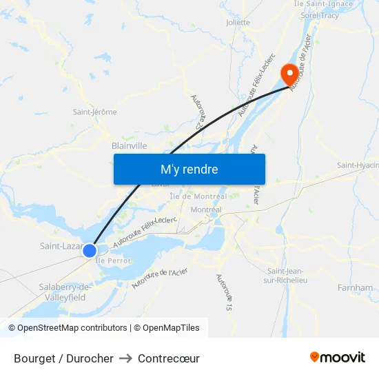 Bourget / Durocher to Contrecœur map