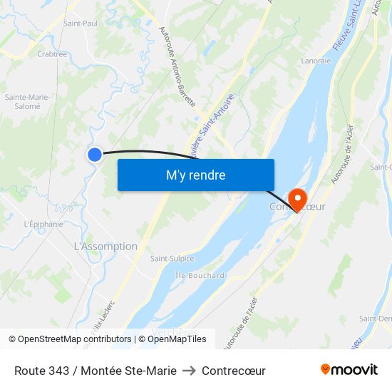 Route 343 / Montée Ste-Marie to Contrecœur map
