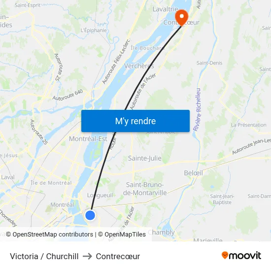 Victoria / Churchill to Contrecœur map