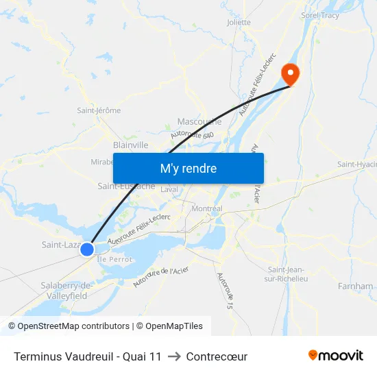 Terminus Vaudreuil - Quai 11 to Contrecœur map