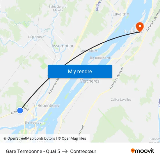 Gare Terrebonne - Quai 5 to Contrecœur map