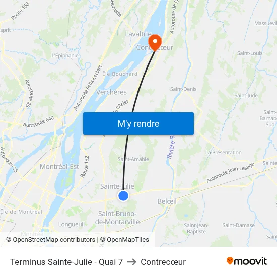 Terminus Sainte-Julie - Quai 7 to Contrecœur map