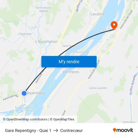 Gare Repentigny - Quai 1 to Contrecœur map