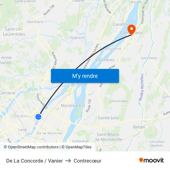 De La Concorde / Vanier to Contrecœur map