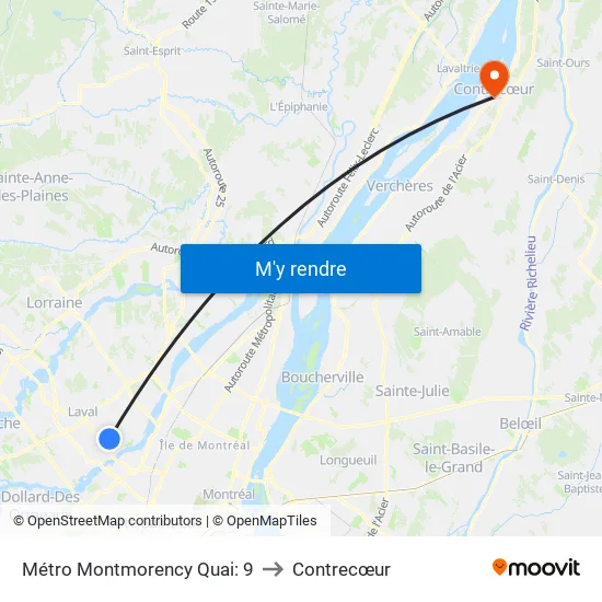 Métro Montmorency Quai: 9 to Contrecœur map