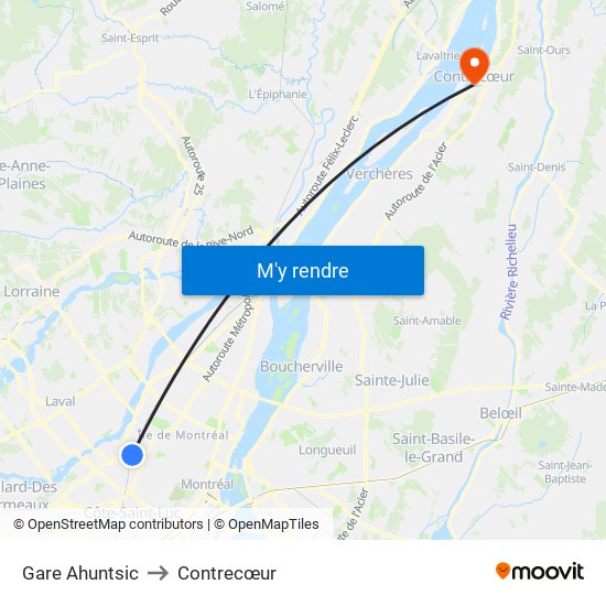 Gare Ahuntsic to Contrecœur map