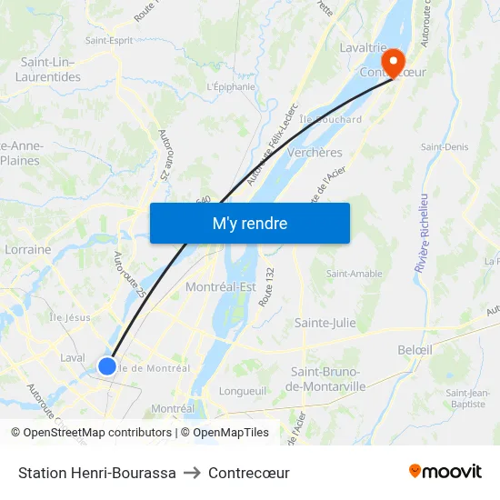 Station Henri-Bourassa to Contrecœur map