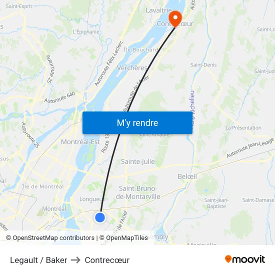 Legault / Baker to Contrecœur map