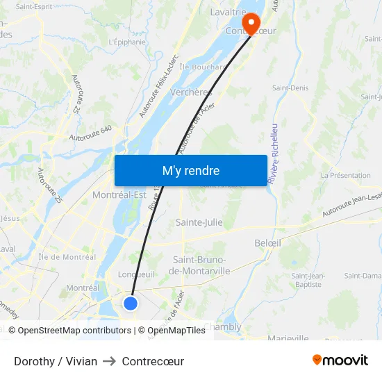Dorothy / Vivian to Contrecœur map