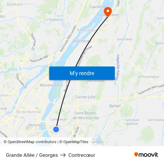 Grande Allée / Georges to Contrecœur map