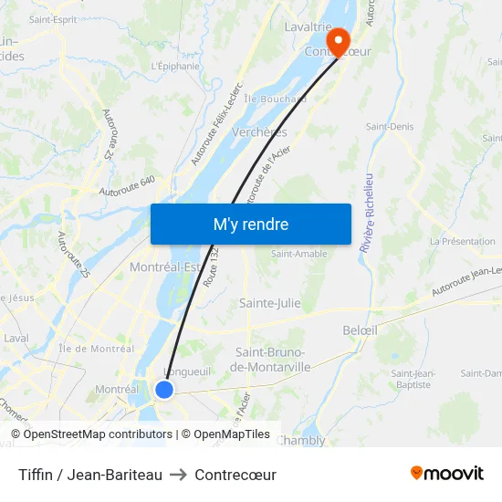 Tiffin / Jean-Bariteau to Contrecœur map