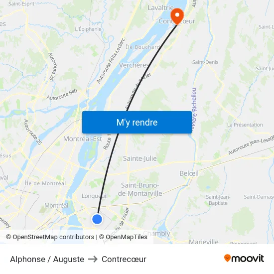 Alphonse / Auguste to Contrecœur map