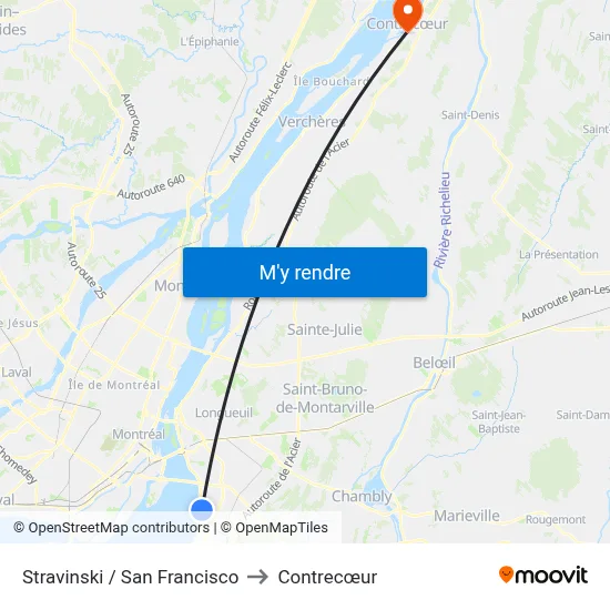 Stravinski / San Francisco to Contrecœur map