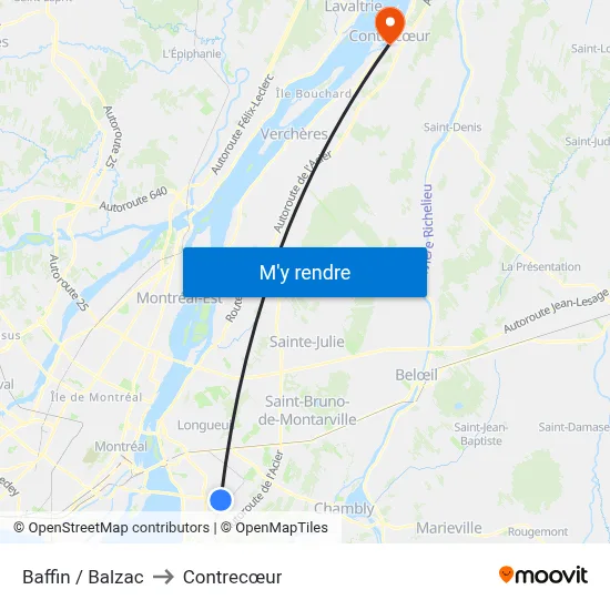Baffin / Balzac to Contrecœur map