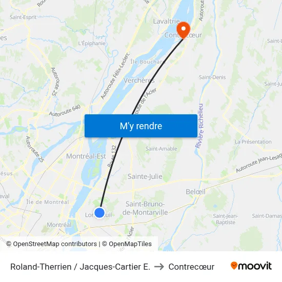 Roland-Therrien / Jacques-Cartier E. to Contrecœur map
