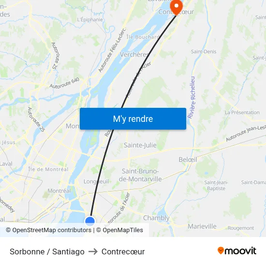 Sorbonne / Santiago to Contrecœur map