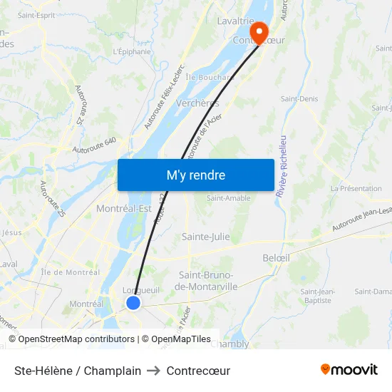 Ste-Hélène / Champlain to Contrecœur map