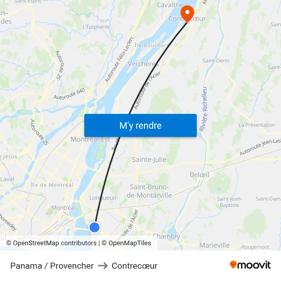 Panama / Provencher to Contrecœur map