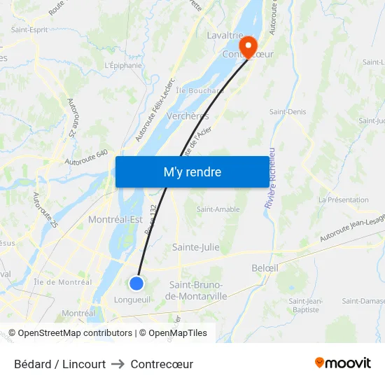 Bédard / Lincourt to Contrecœur map