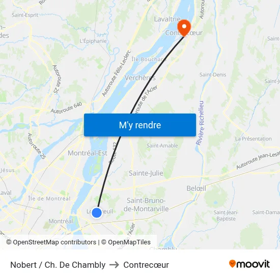 Nobert / Ch. De Chambly to Contrecœur map