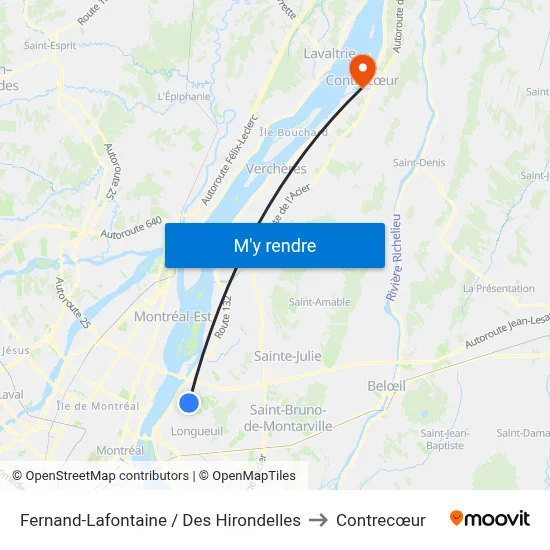 Fernand-Lafontaine / Des Hirondelles to Contrecœur map