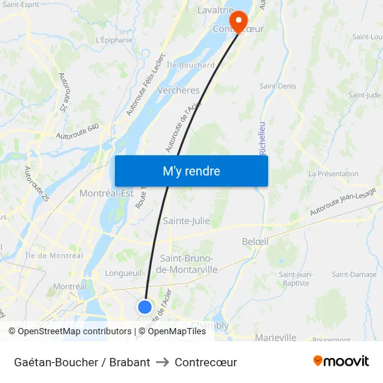 Gaétan-Boucher / Brabant to Contrecœur map
