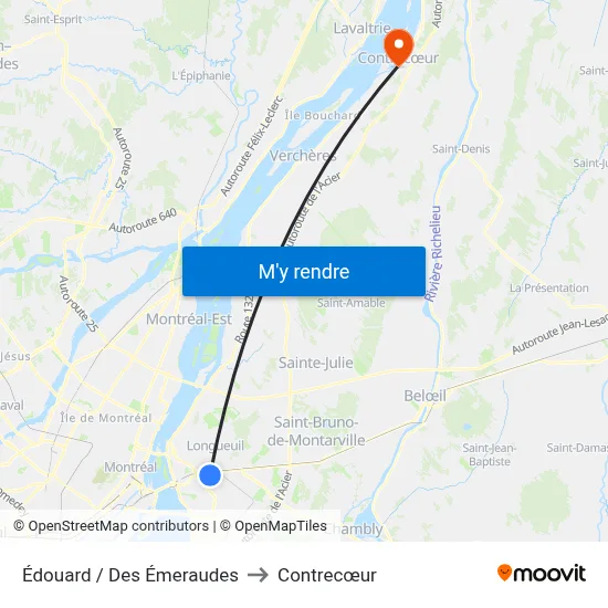 Édouard / Des Émeraudes to Contrecœur map
