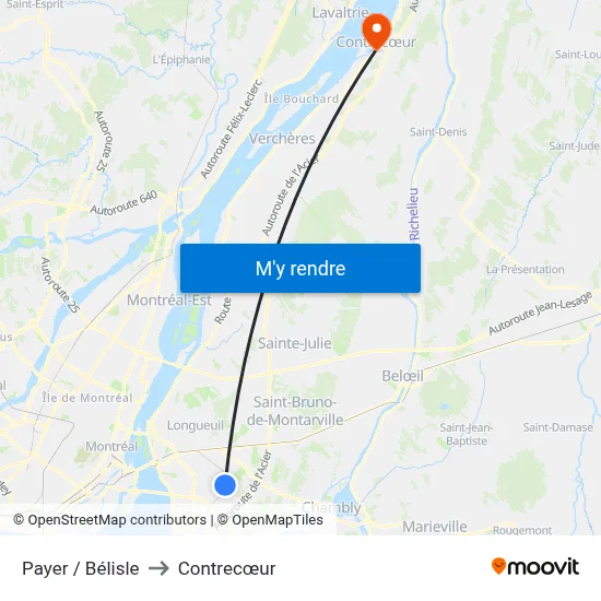 Payer / Bélisle to Contrecœur map