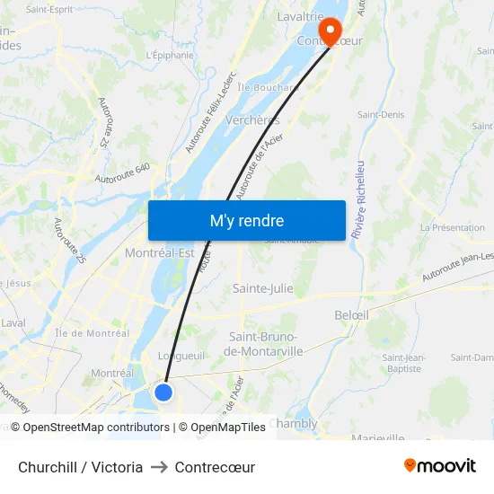 Churchill / Victoria to Contrecœur map