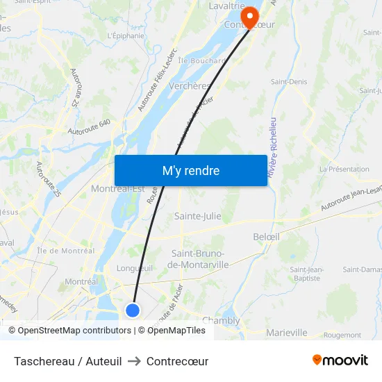 Taschereau / Auteuil to Contrecœur map