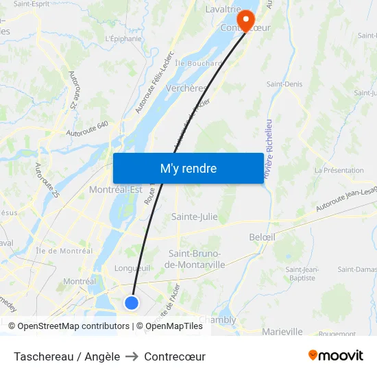 Taschereau / Angèle to Contrecœur map