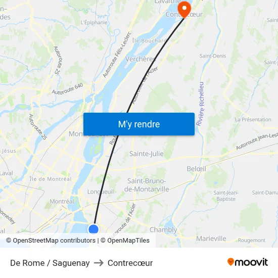 De Rome / Saguenay to Contrecœur map