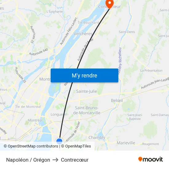 Napoléon / Orégon to Contrecœur map