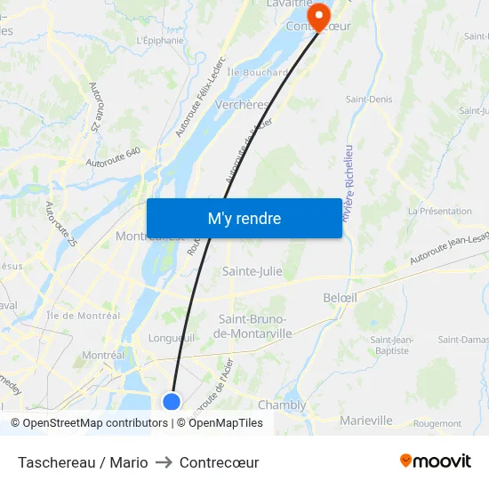 Taschereau / Mario to Contrecœur map