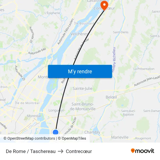 De Rome / Taschereau to Contrecœur map