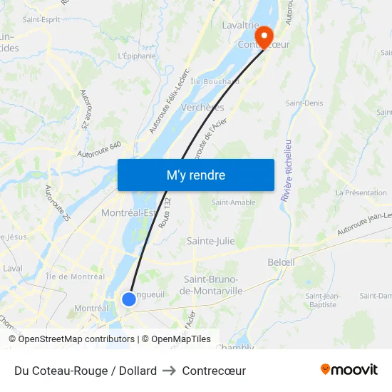 Du Coteau-Rouge / Dollard to Contrecœur map