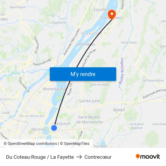 Du Coteau-Rouge / La Fayette to Contrecœur map