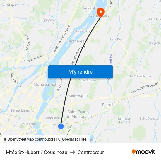 Mtée St-Hubert / Cousineau to Contrecœur map