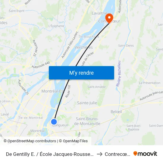 De Gentilly E. / École Jacques-Rousseau to Contrecœur map
