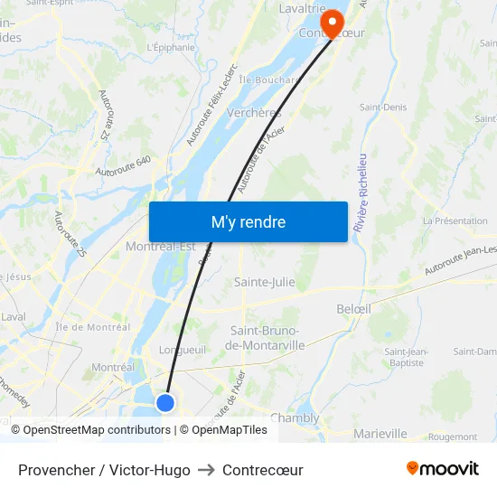 Provencher / Victor-Hugo to Contrecœur map