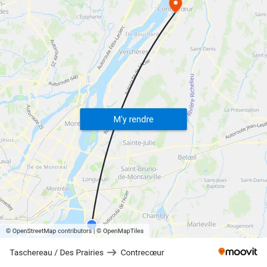 Taschereau / Des Prairies to Contrecœur map