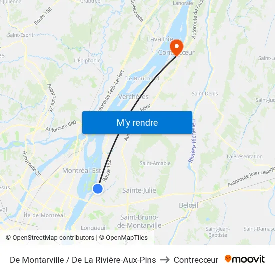 De Montarville / De La Rivière-Aux-Pins to Contrecœur map
