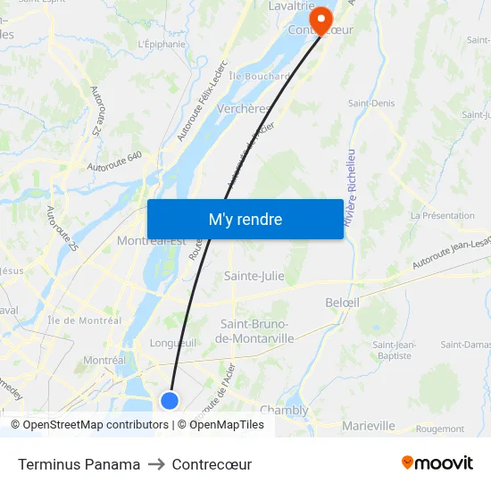 Terminus Panama to Contrecœur map