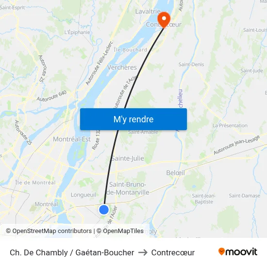 Ch. De Chambly / Gaétan-Boucher to Contrecœur map