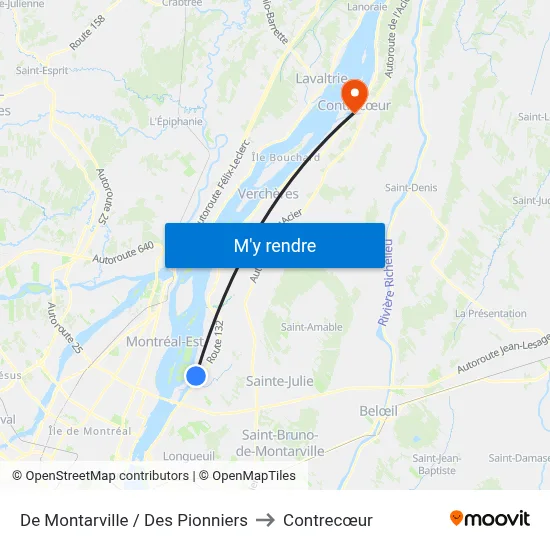 De Montarville / Des Pionniers to Contrecœur map