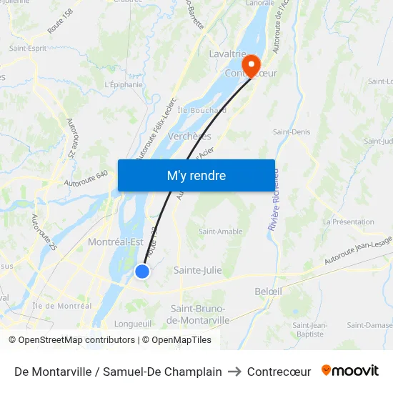 De Montarville / Samuel-De Champlain to Contrecœur map