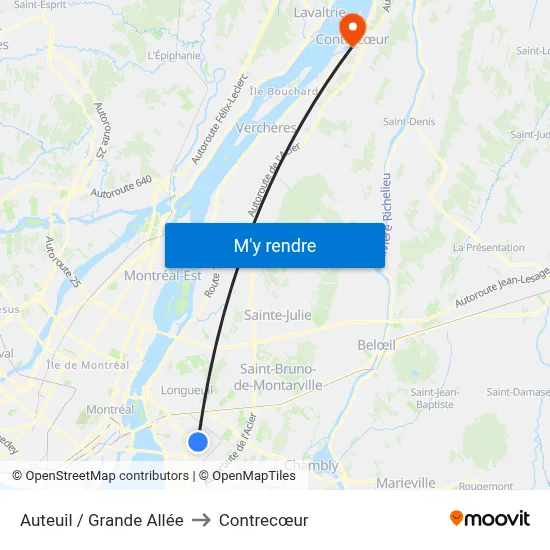 Auteuil / Grande Allée to Contrecœur map